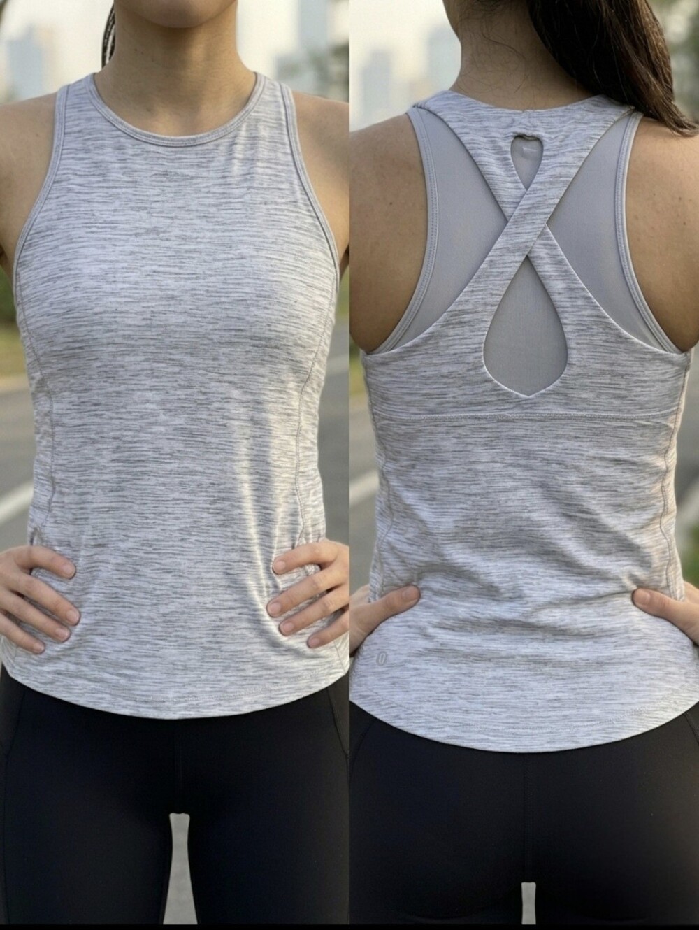 Lululemon Space Dye Heathered Gray Criss Cross Strappy Back Tank Top Size 4